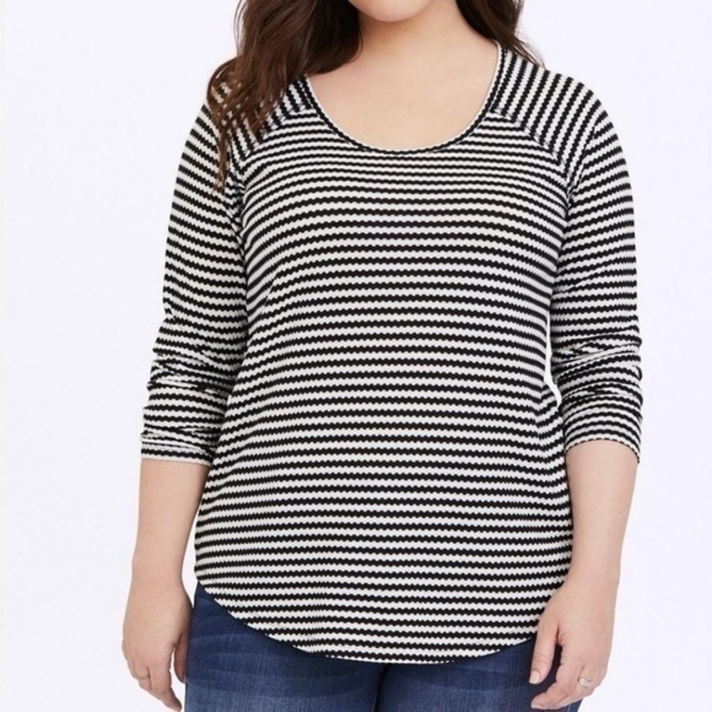 Torrid Womens Waffle Knit Scoop Neck Long Sleeve T-Shirt Striped Size 2X